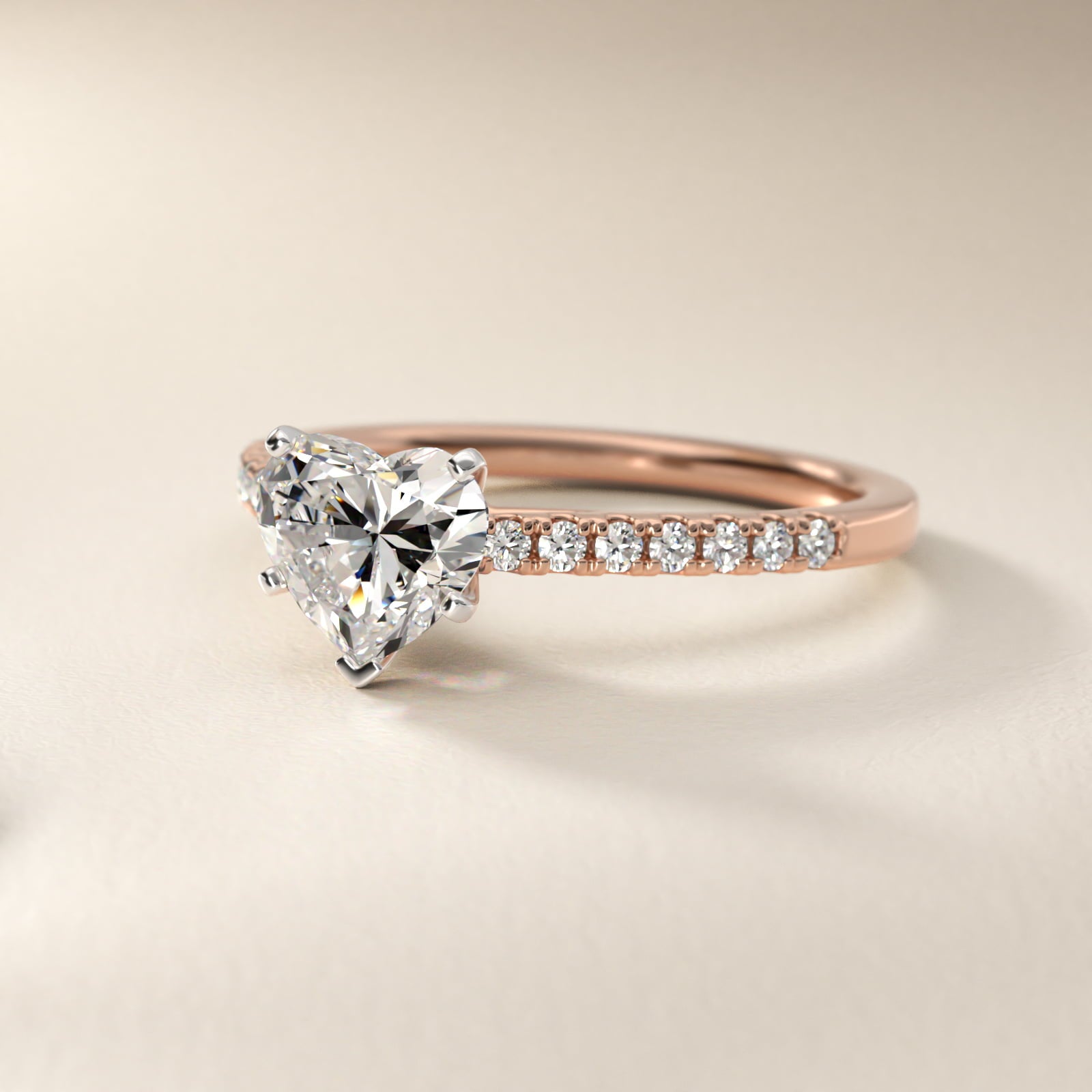 Petite Cathedral PavŽ Diamond Engagement Ring in 18k Rose Gold (1/6 ct. tw.) - Heart Center
