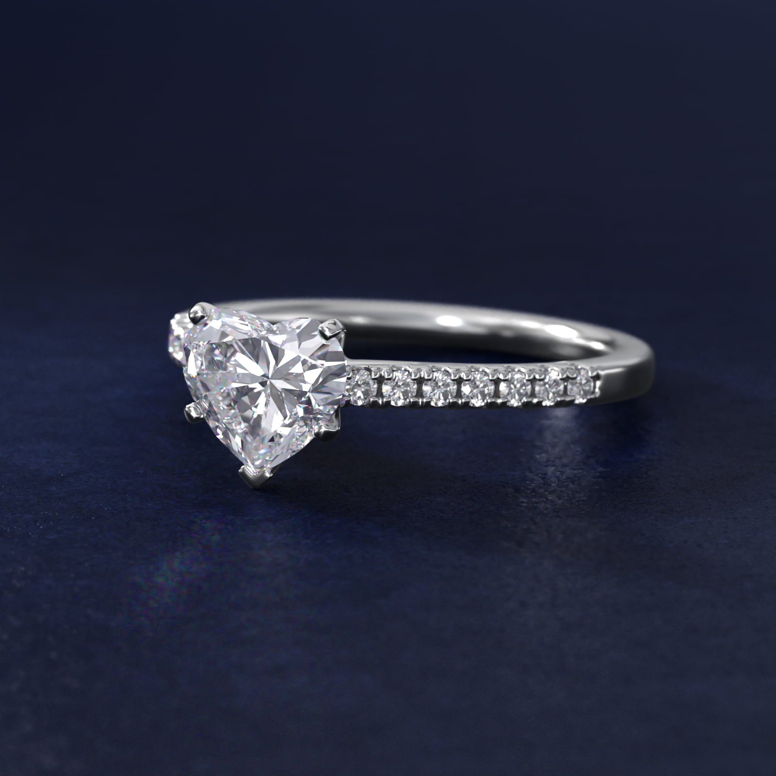 Petite Cathedral PavŽ Diamond Engagement Ring in 14k White Gold (1/6 ct. tw.) - Heart Center