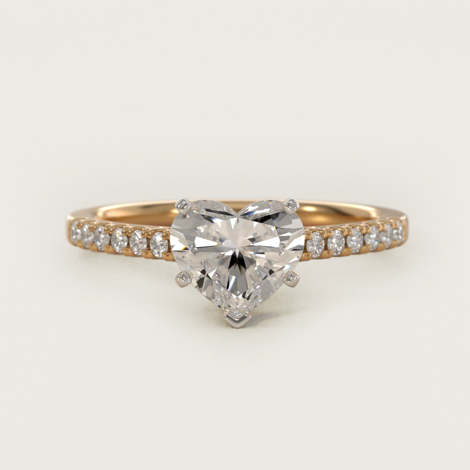 Petite Cathedral PavŽ Diamond Engagement Ring in 14K Yellow Gold (1/6 ct. tw.) - Heart Center
