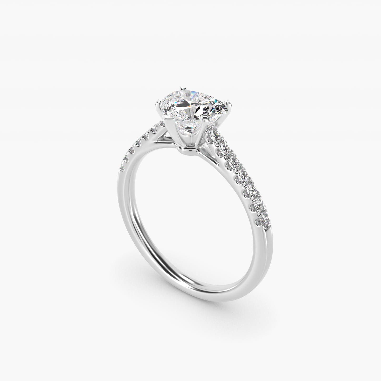 Petite Cathedral PavŽ Diamond Engagement Ring in Platinum (1/6 ct. tw.) - Heart Center