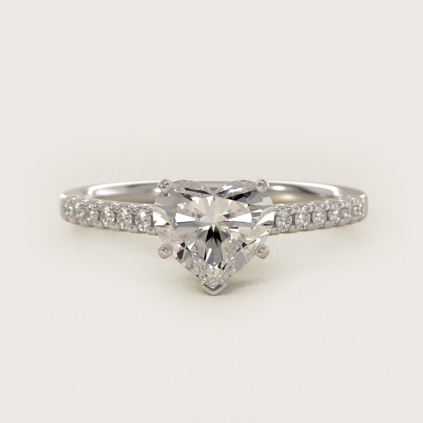 Petite Cathedral PavŽ Diamond Engagement Ring in Platinum (1/6 ct. tw.) - Heart Center