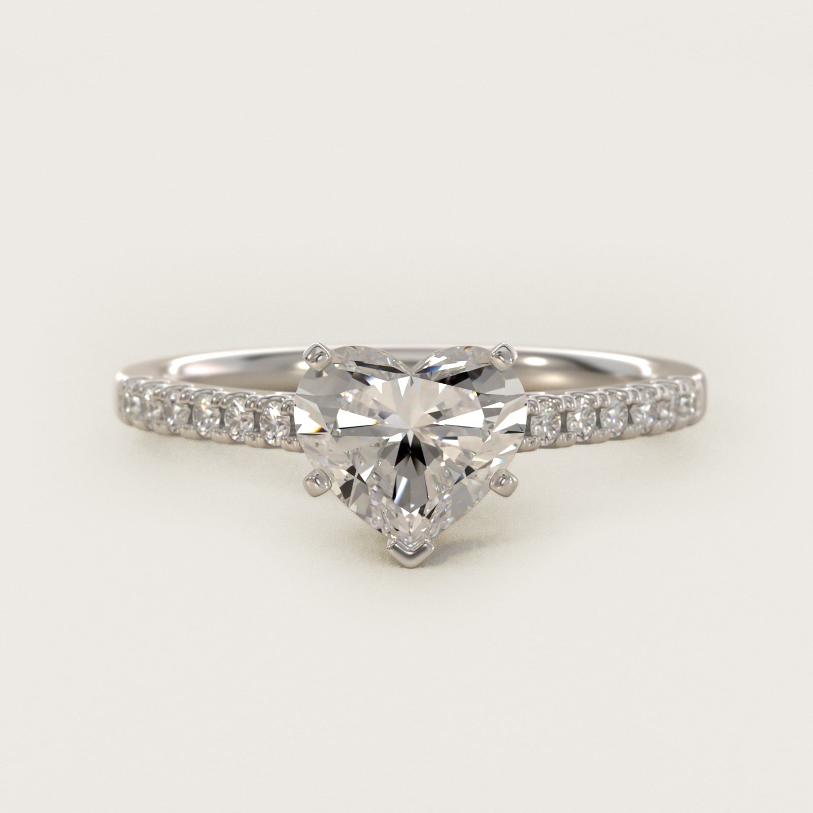 Petite Cathedral PavŽ Diamond Engagement Ring in Platinum (1/6 ct. tw.) - Heart Center