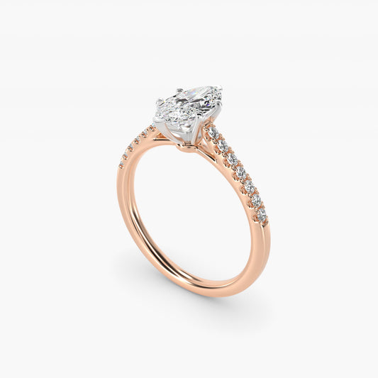Petite Cathedral PavŽ Diamond Engagement Ring in 18k Rose Gold (1/6 ct. tw.) - Marquise Center