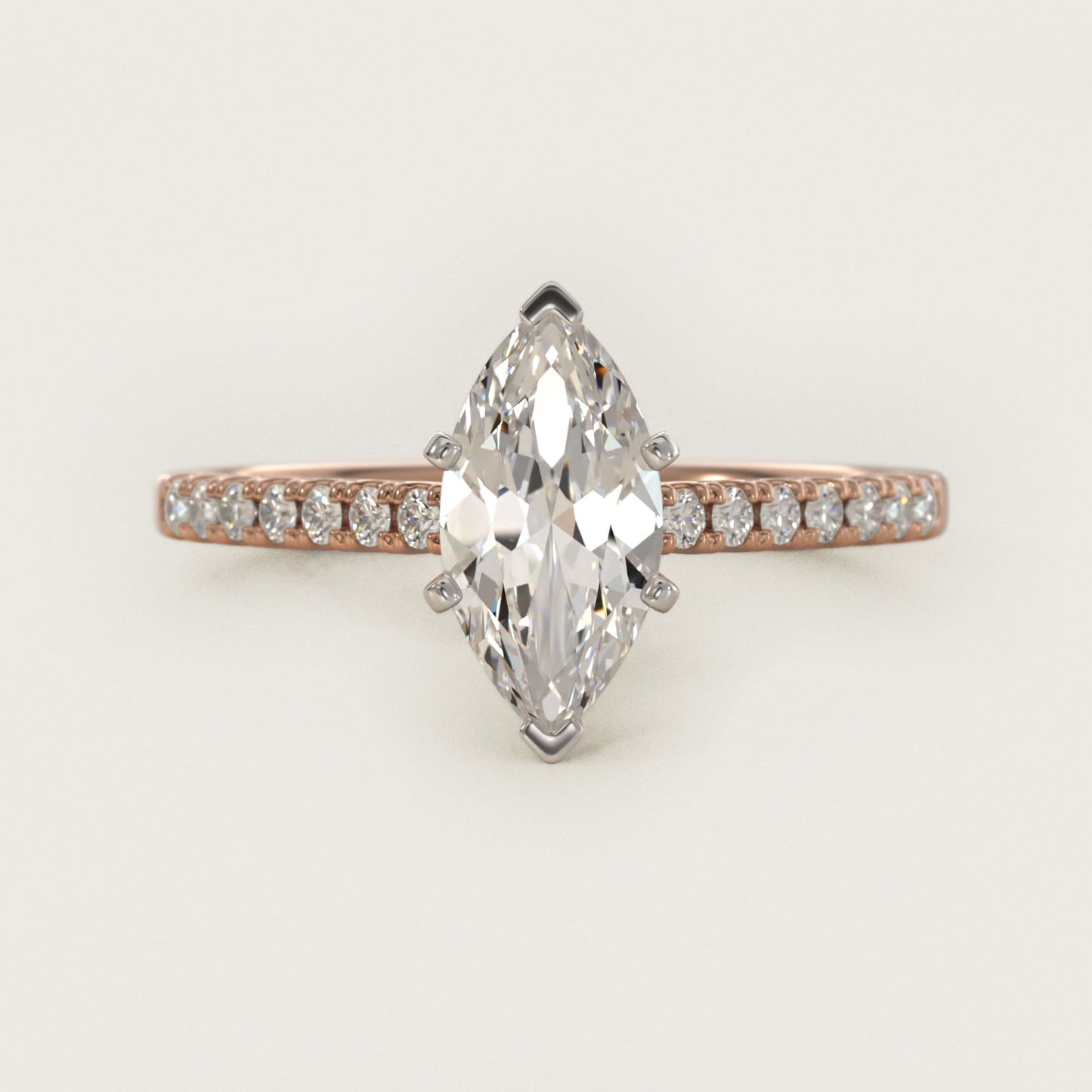 Petite Cathedral PavŽ Diamond Engagement Ring in 18k Rose Gold (1/6 ct. tw.) - Marquise Center