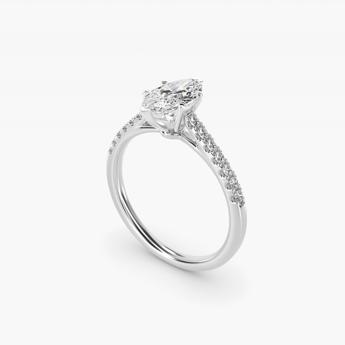 Petite Cathedral PavŽ Diamond Engagement Ring in 18k White Gold (1/6 ct. tw.) - Marquise Center