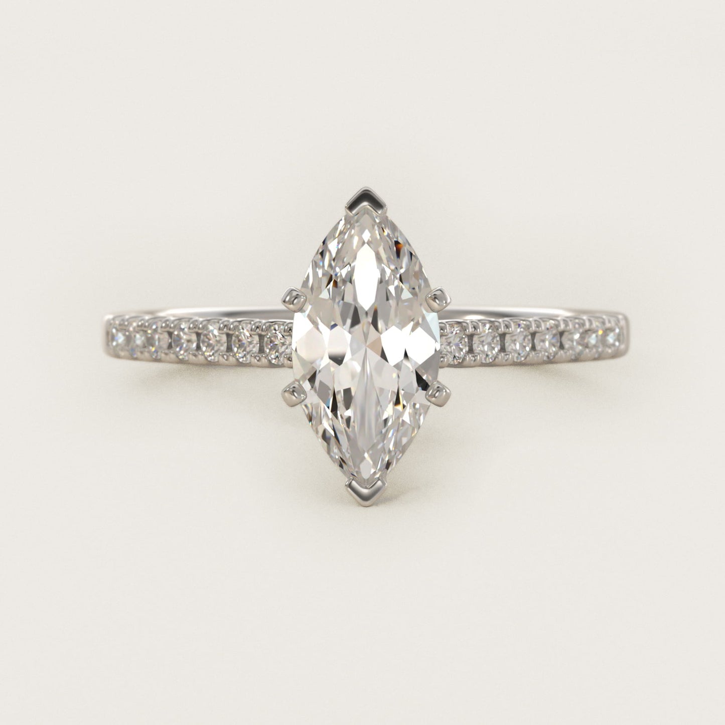Petite Cathedral PavŽ Diamond Engagement Ring in 18k White Gold (1/6 ct. tw.) - Marquise Center
