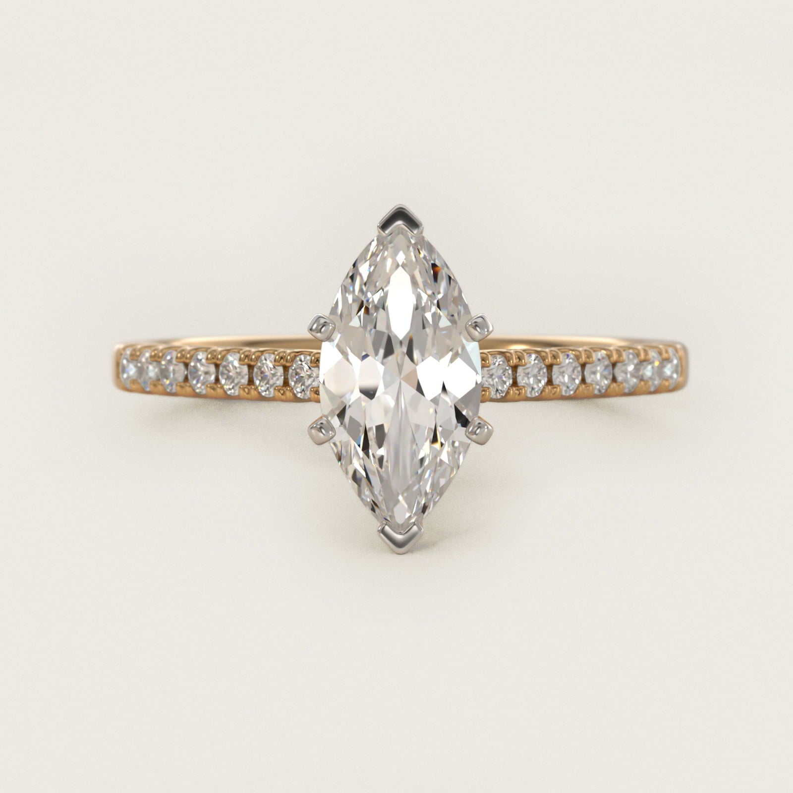 Petite Cathedral PavŽ Diamond Engagement Ring in 14K Yellow Gold (1/6 ct. tw.) - Marquise Center