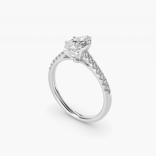 Petite Cathedral PavŽ Diamond Engagement Ring in Platinum (1/6 ct. tw.) - Marquise Center