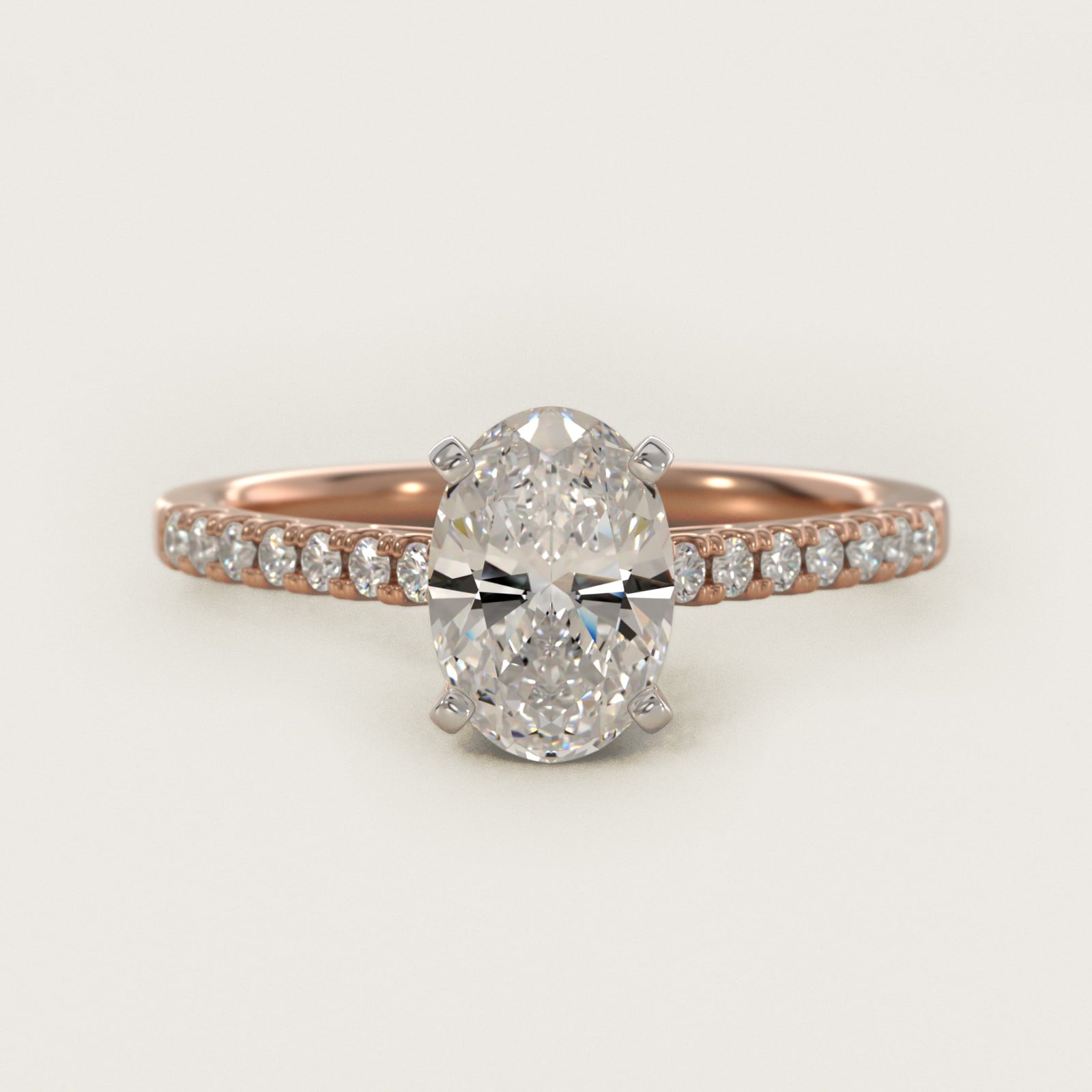 Petite Cathedral PavŽ Diamond Engagement Ring in 14k Rose Gold (1/6 ct. tw.) - Oval Center