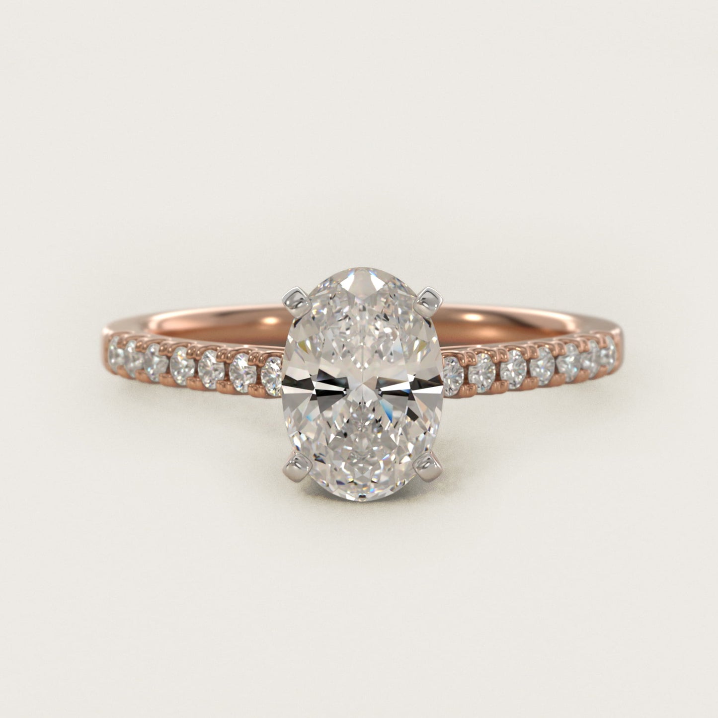 Petite Cathedral PavŽ Diamond Engagement Ring in 18k Rose Gold (1/6 ct. tw.) - Oval Center