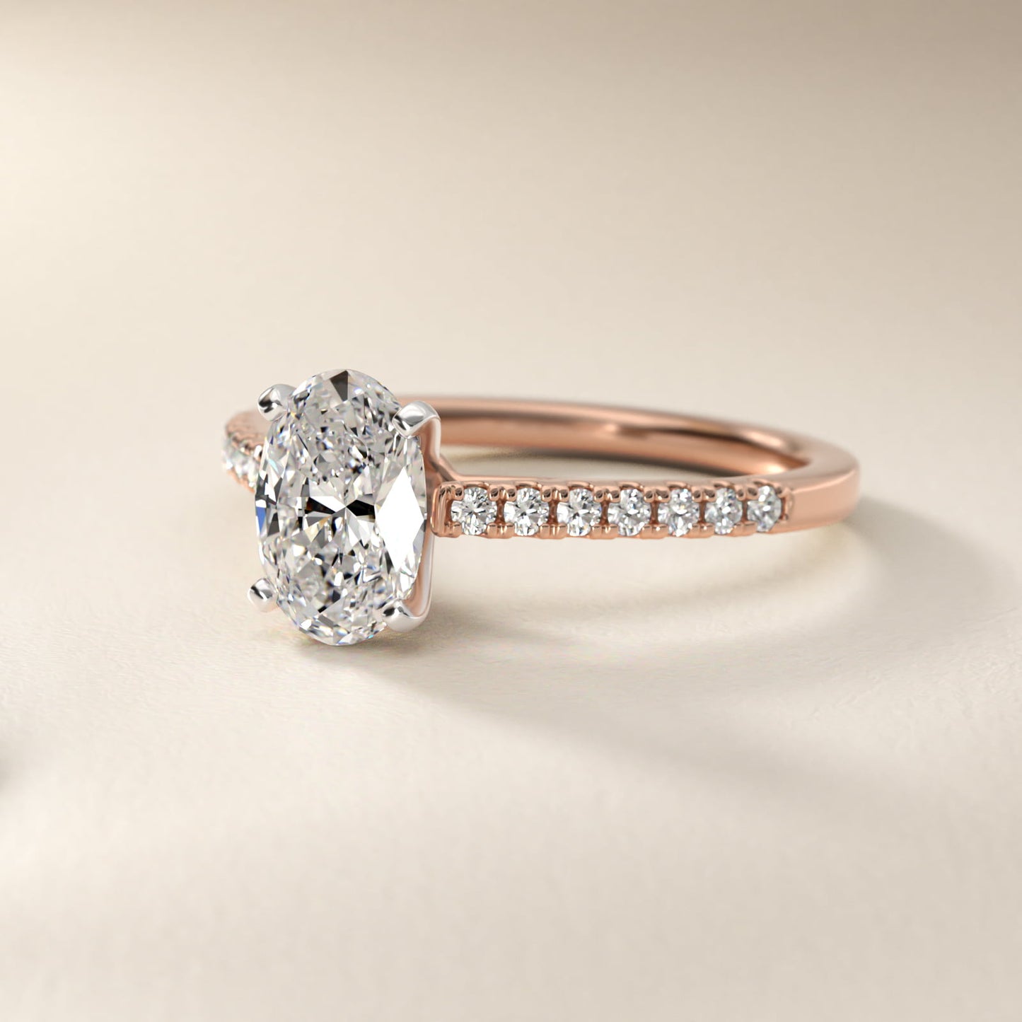 Petite Cathedral PavŽ Diamond Engagement Ring in 14k Rose Gold (1/6 ct. tw.) - Oval Center