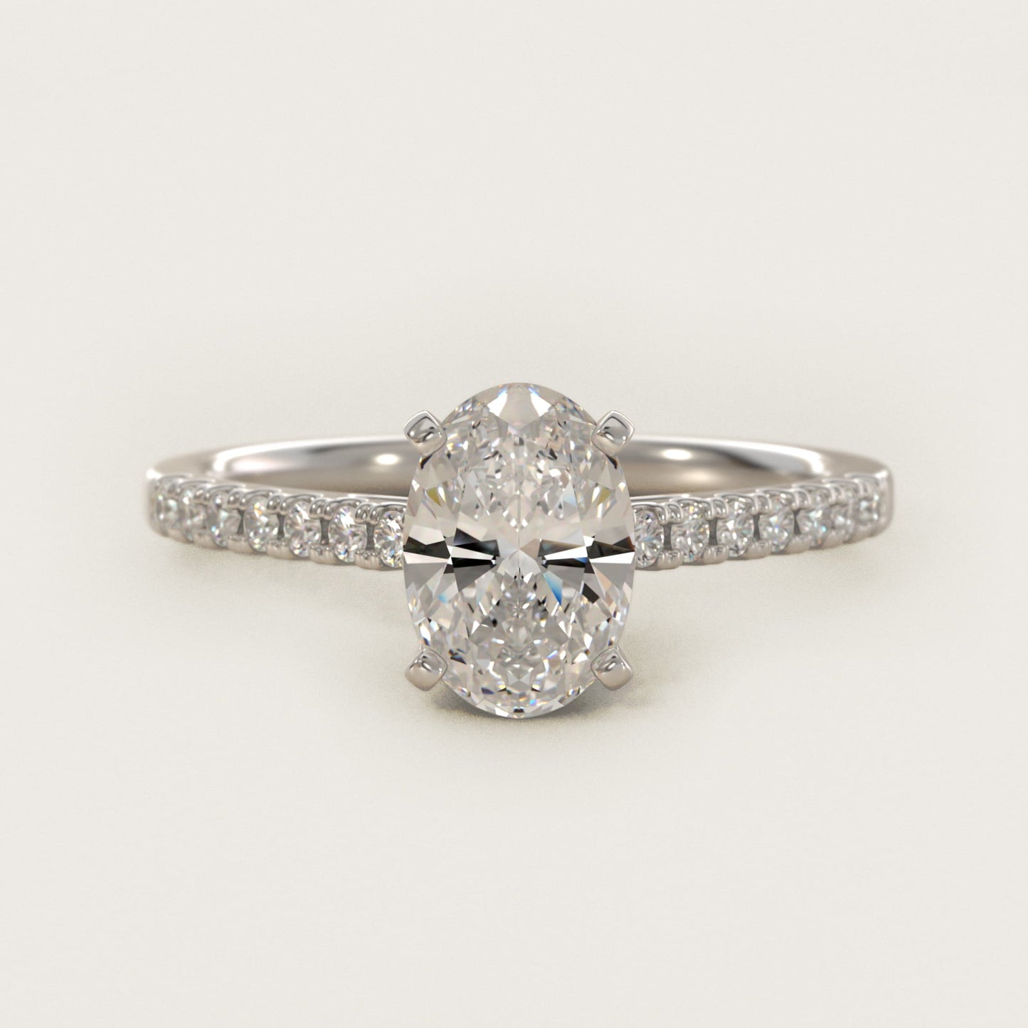 Petite Cathedral PavŽ Diamond Engagement Ring in 18k White Gold (1/6 ct. tw.) - Oval Center