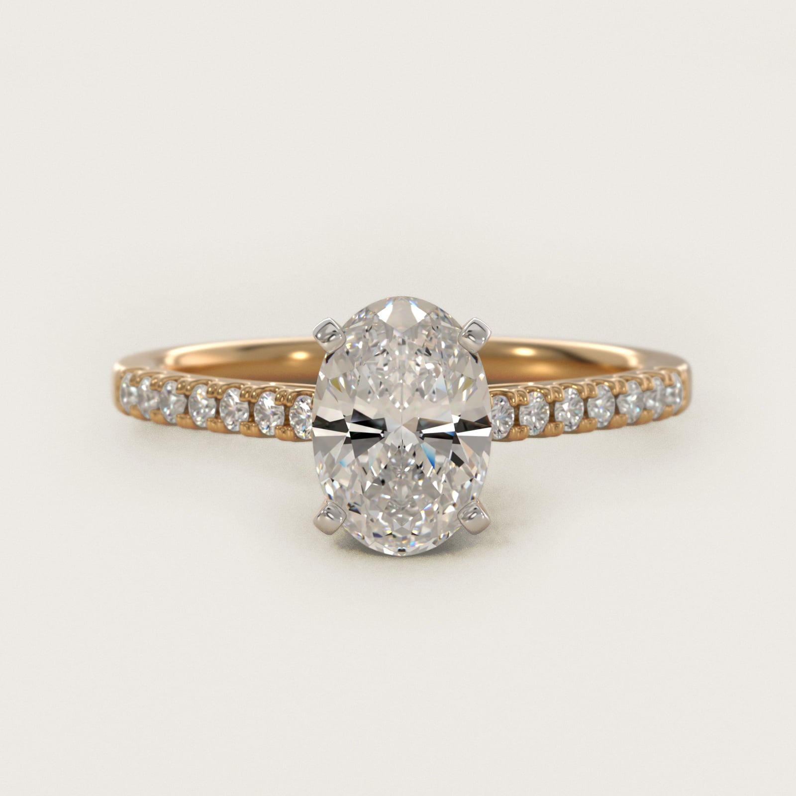Petite Cathedral PavŽ Diamond Engagement Ring in 18k Yellow Gold (1/6 ct. tw.) - Oval Center