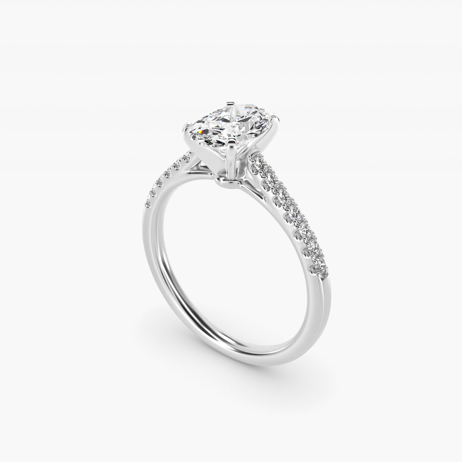 Petite Cathedral PavŽ Diamond Engagement Ring in Platinum (1/6 ct. tw.) - Oval Center