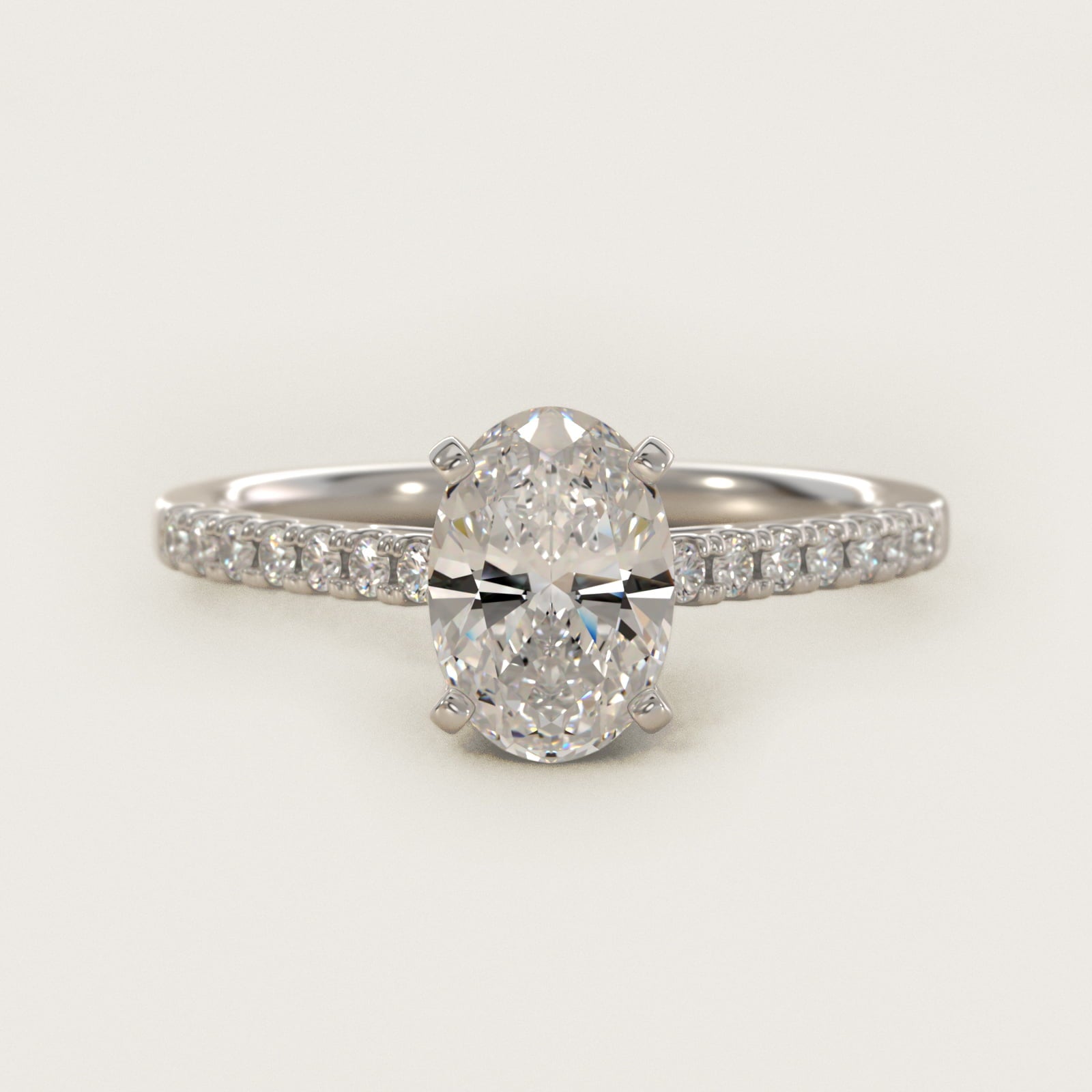 Petite Cathedral PavŽ Diamond Engagement Ring in Platinum (1/6 ct. tw.) - Oval Center