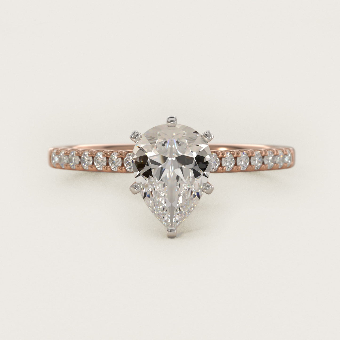 Petite Cathedral PavŽ Diamond Engagement Ring in 18k Rose Gold (1/6 ct. tw.) - Pear Center