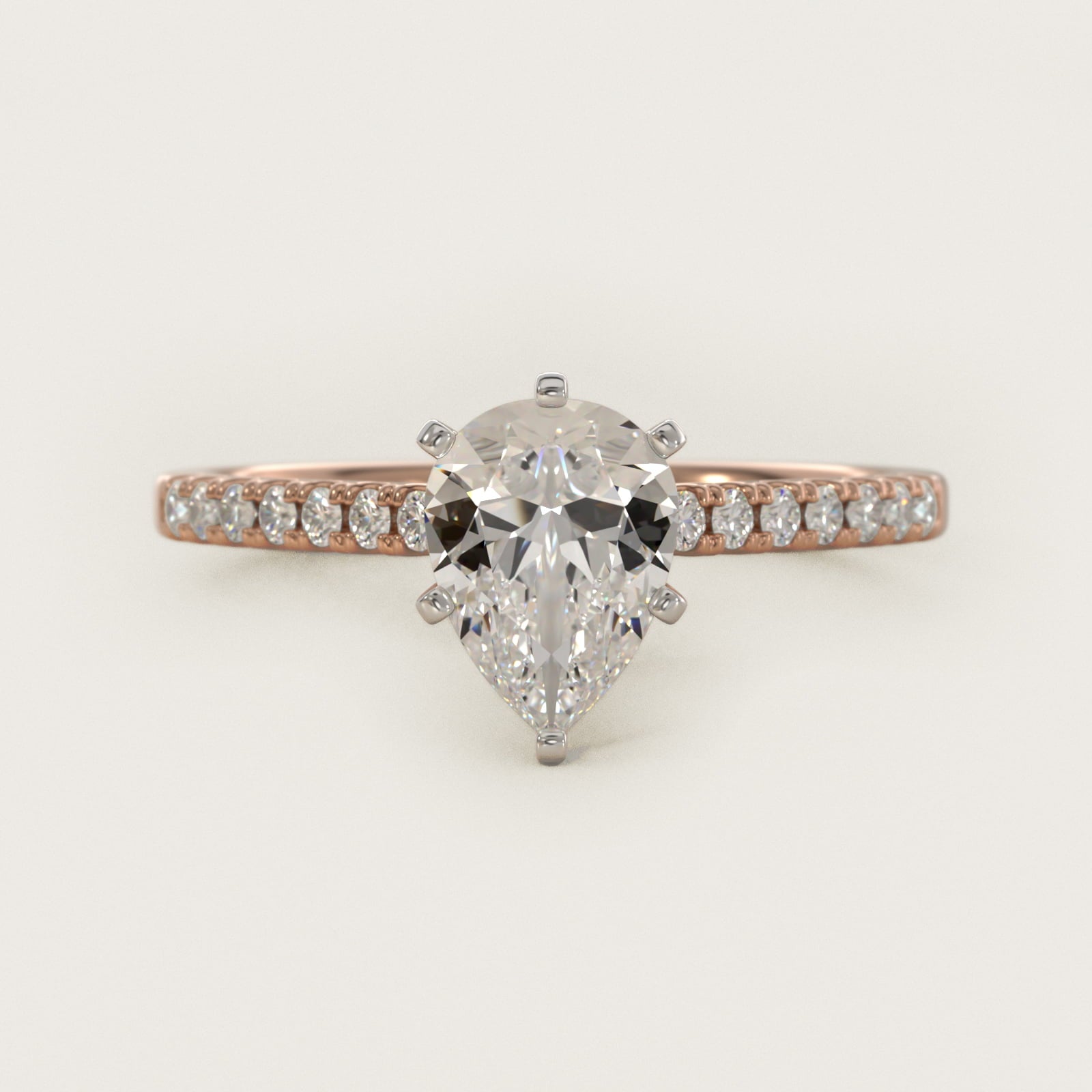 Petite Cathedral PavŽ Diamond Engagement Ring in 18k Rose Gold (1/6 ct. tw.) - Pear Center