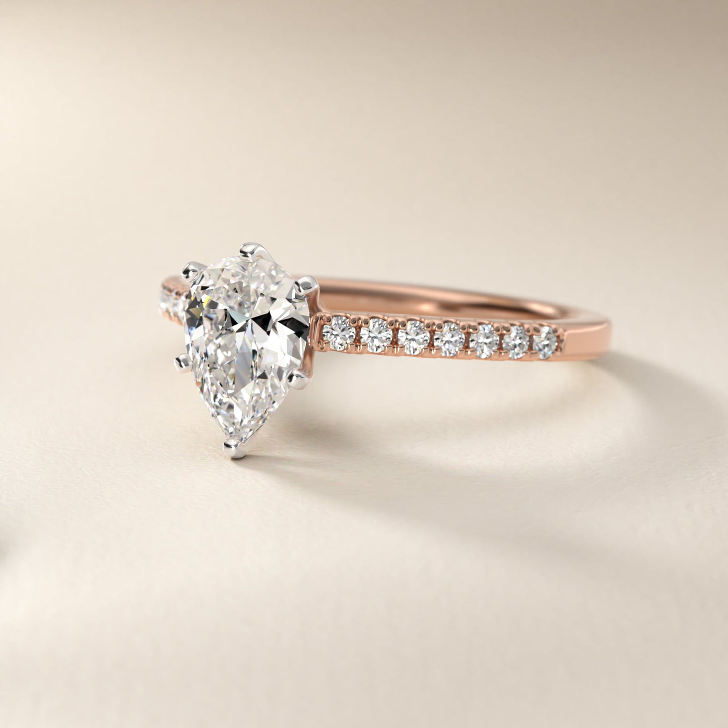 Petite Cathedral PavŽ Diamond Engagement Ring in 18k Rose Gold (1/6 ct. tw.) - Pear Center