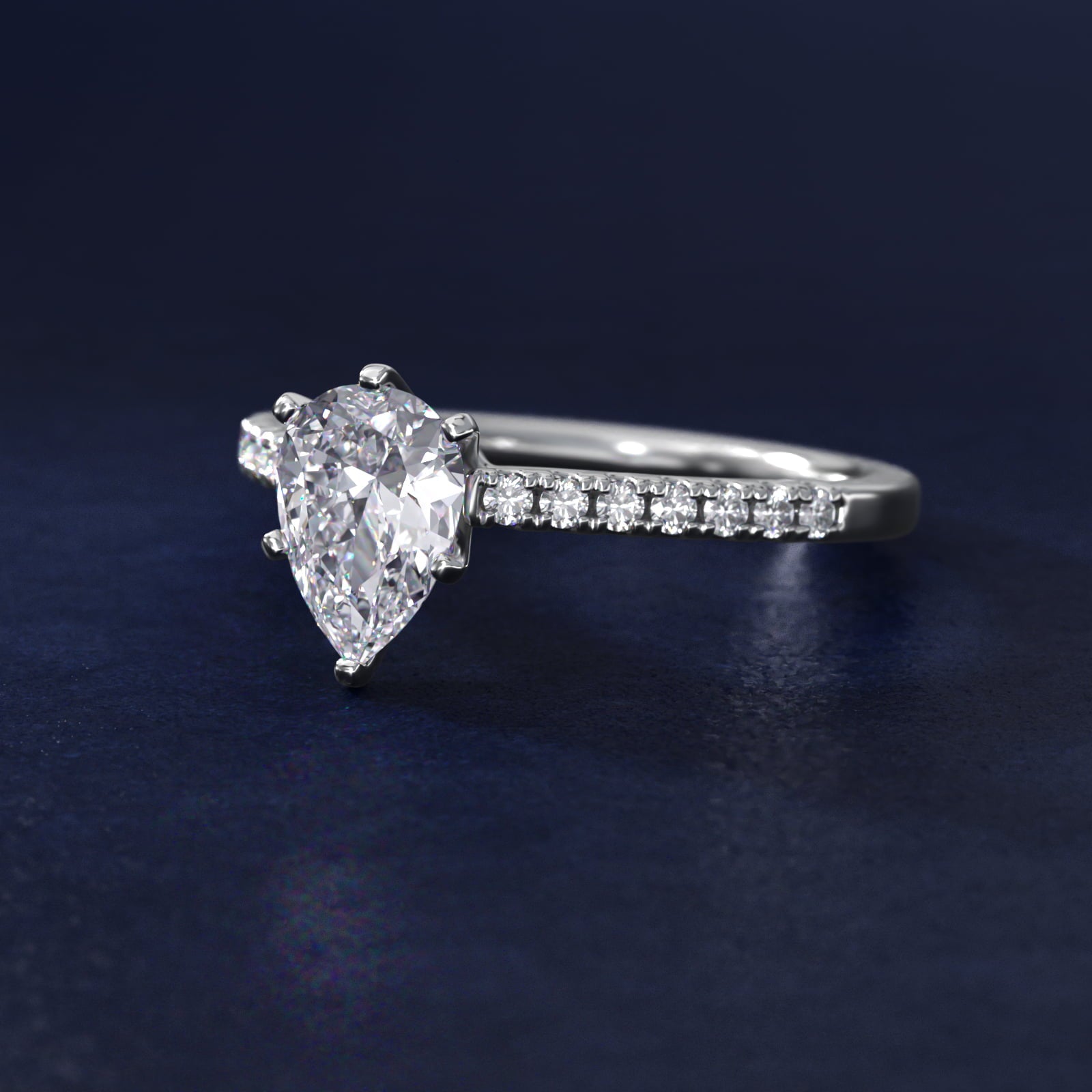 Petite Cathedral PavŽ Diamond Engagement Ring in 14k White Gold (1/6 ct. tw.) - Pear Center