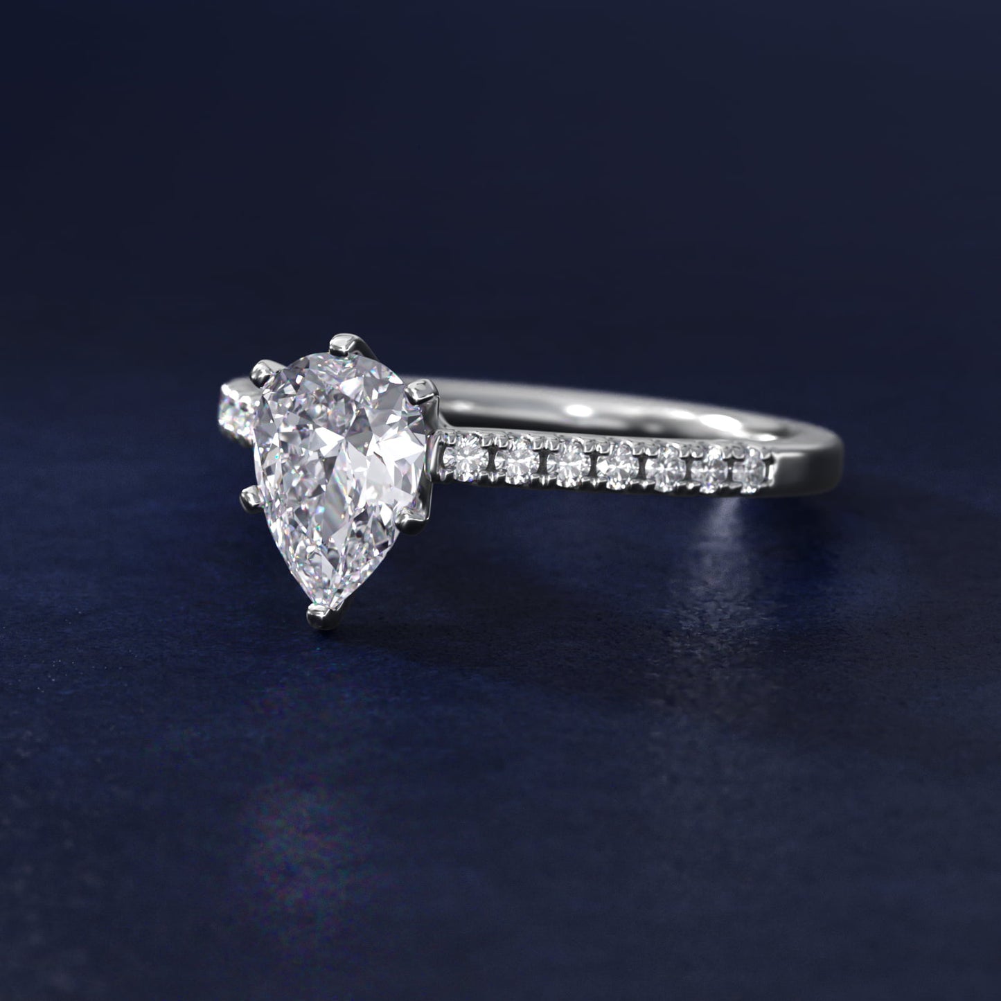 Petite Cathedral PavŽ Diamond Engagement Ring in 18k White Gold (1/6 ct. tw.) - Pear Center