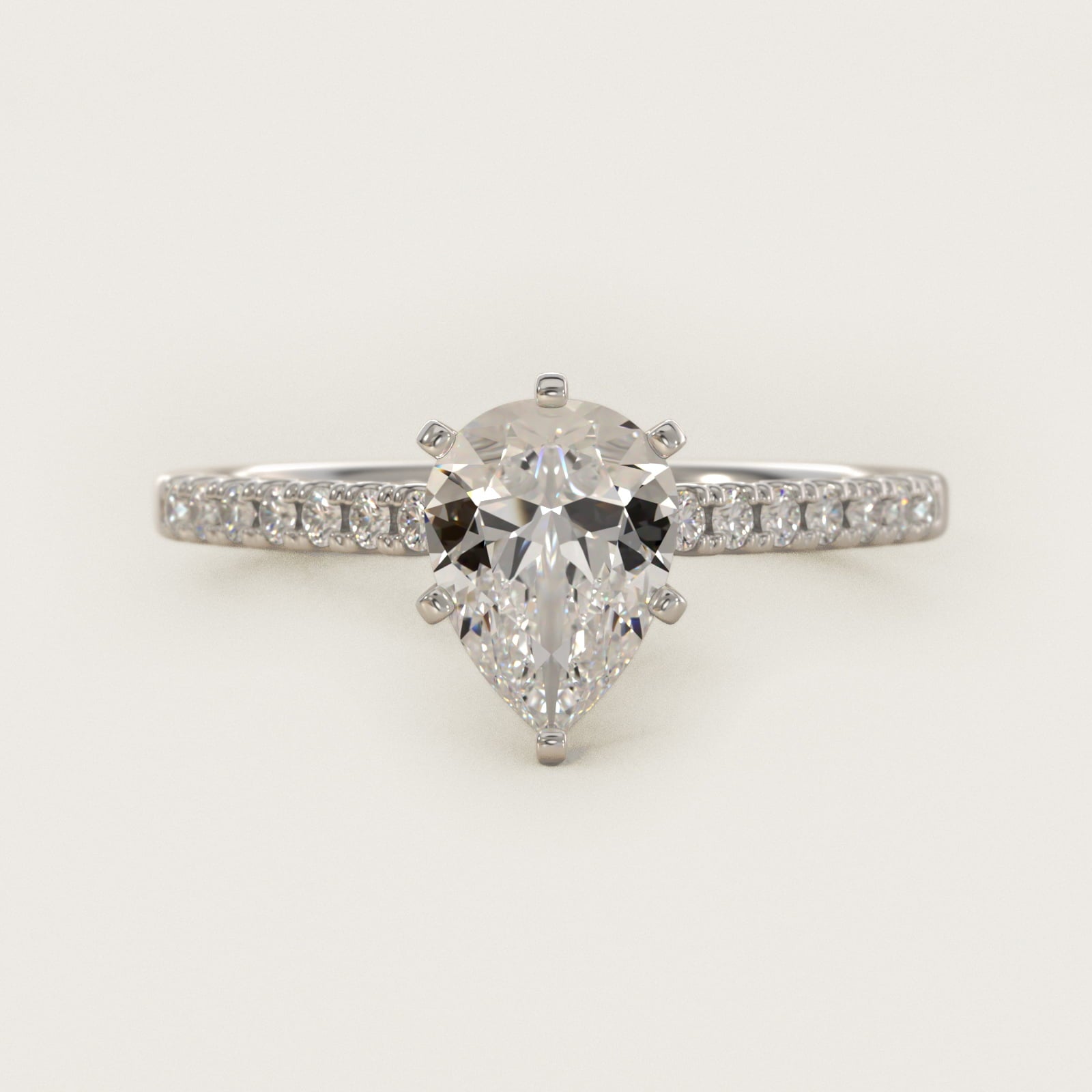 Petite Cathedral PavŽ Diamond Engagement Ring in 14k White Gold (1/6 ct. tw.) - Pear Center