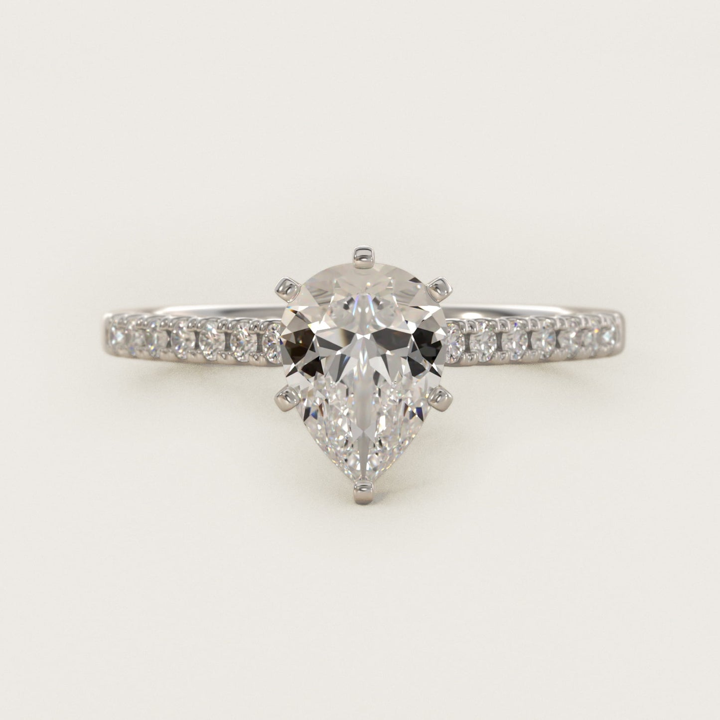 Petite Cathedral PavŽ Diamond Engagement Ring in 18k White Gold (1/6 ct. tw.) - Pear Center