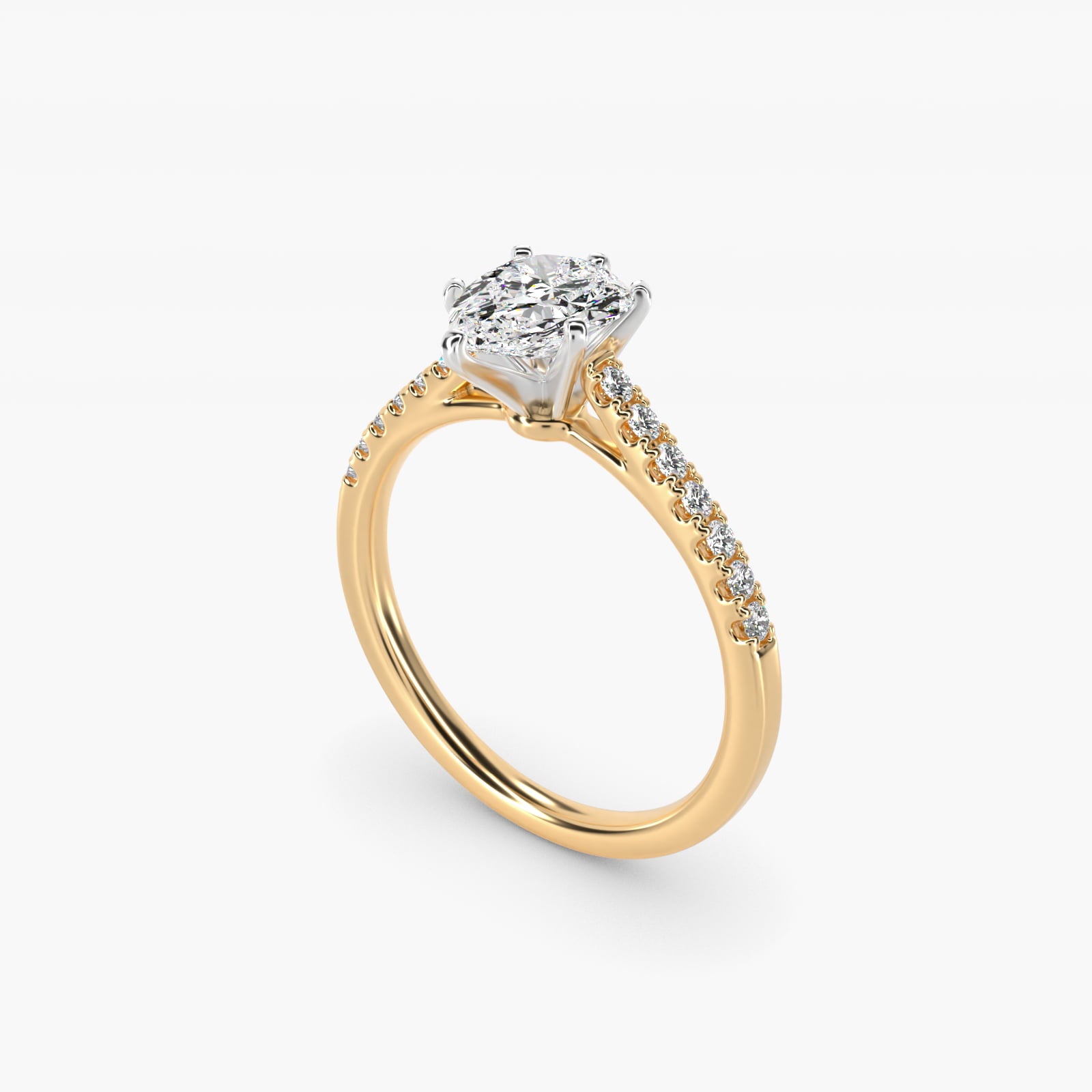 Petite Cathedral PavŽ Diamond Engagement Ring in 14K Yellow Gold (1/6 ct. tw.) - Pear Center
