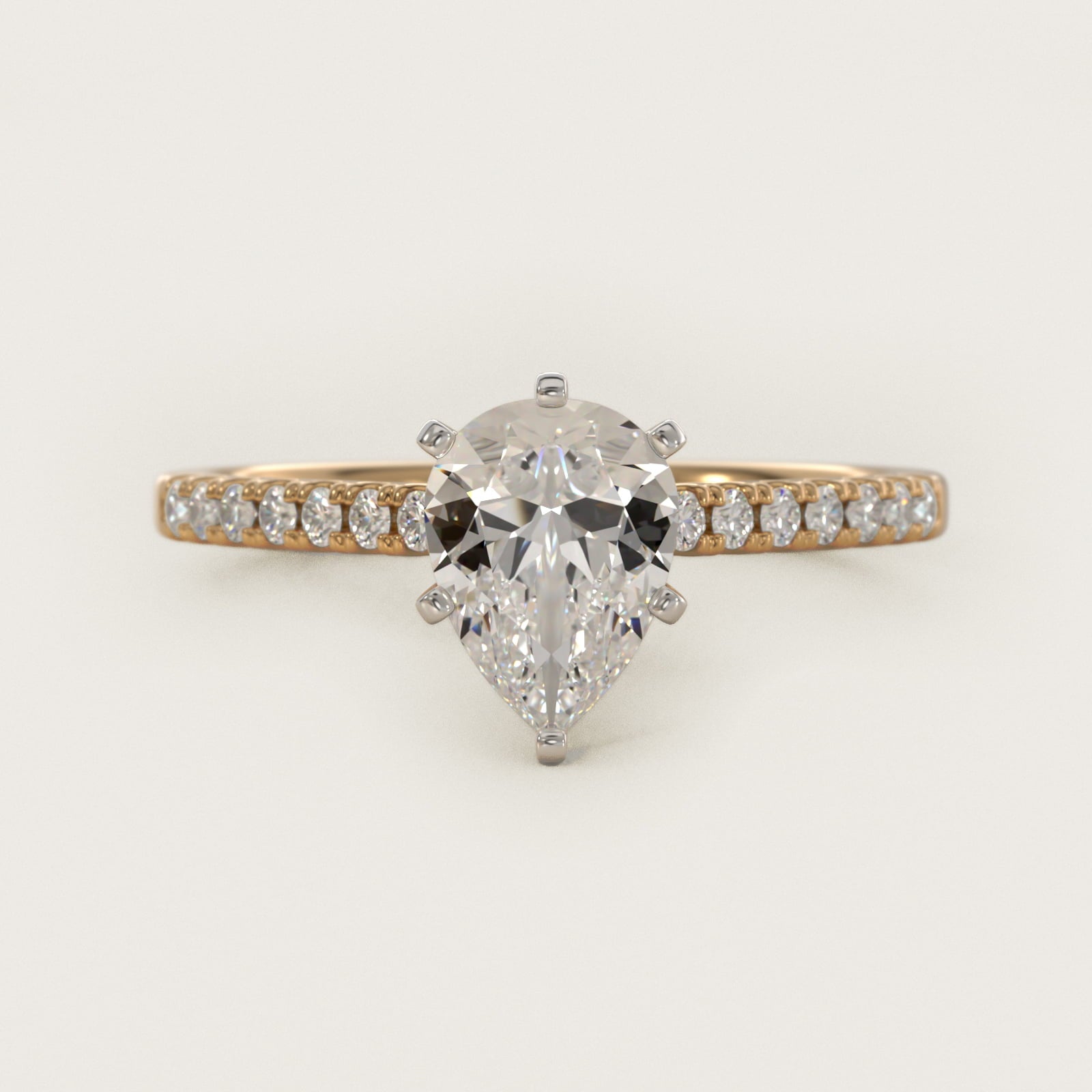 Petite Cathedral PavŽ Diamond Engagement Ring in 18k Yellow Gold (1/6 ct. tw.) - Pear Center