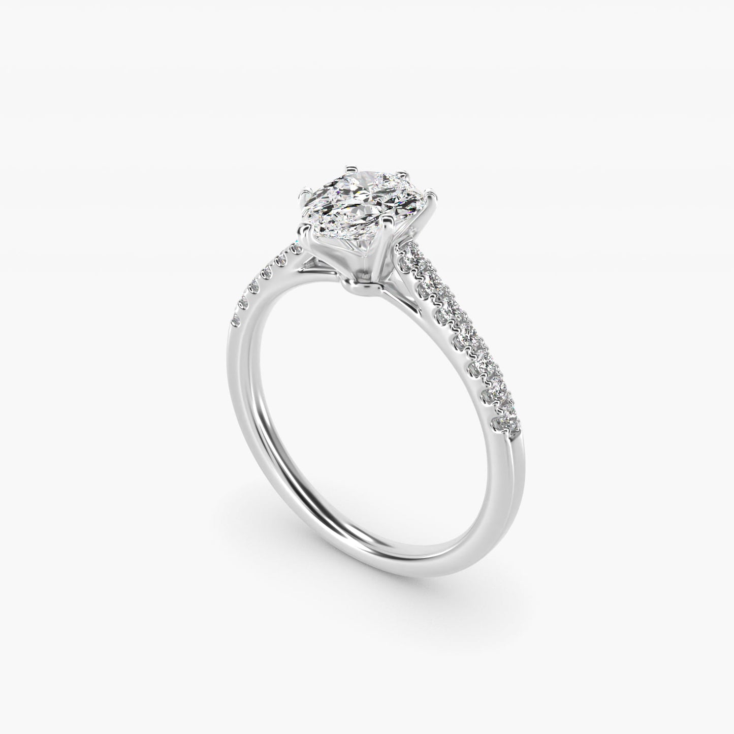 Petite Cathedral PavŽ Diamond Engagement Ring in Platinum (1/6 ct. tw.) - Pear Center