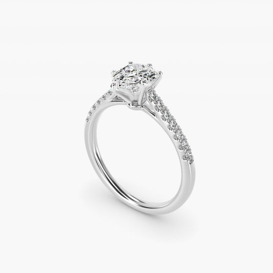 Petite Cathedral PavŽ Diamond Engagement Ring in Platinum (1/6 ct. tw.) - Pear Center
