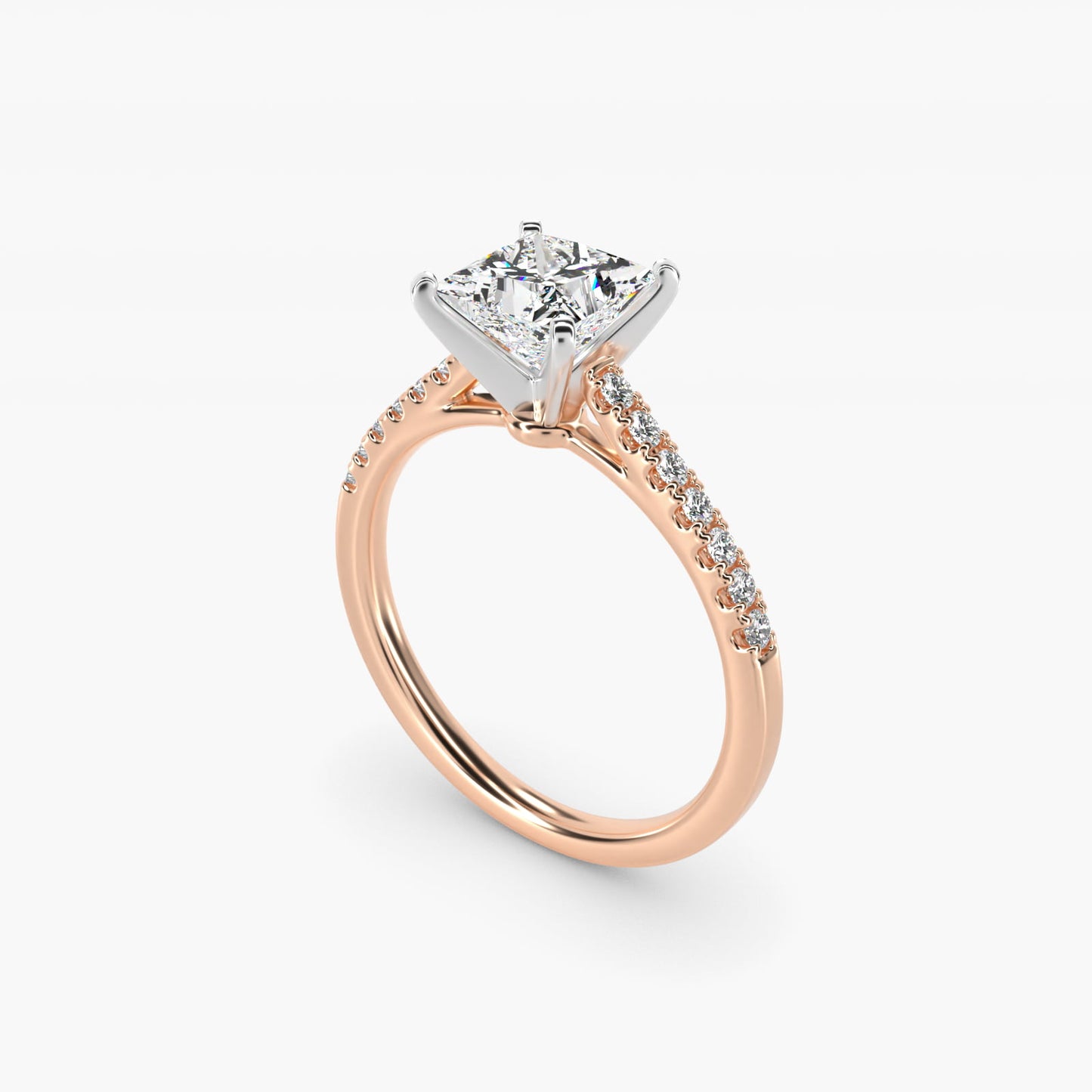 Petite Cathedral PavŽ Diamond Engagement Ring in 18k Rose Gold (1/6 ct. tw.) - Princess Center