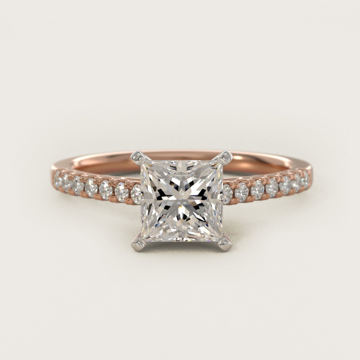 Petite Cathedral PavŽ Diamond Engagement Ring in 14k Rose Gold (1/6 ct. tw.) - Princess Center