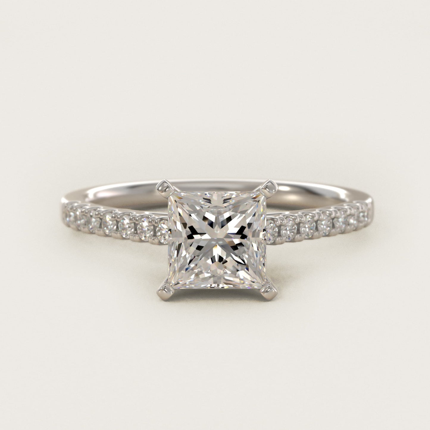 Petite Cathedral PavŽ Diamond Engagement Ring in 14k White Gold (1/6 ct. tw.) - Princess Center