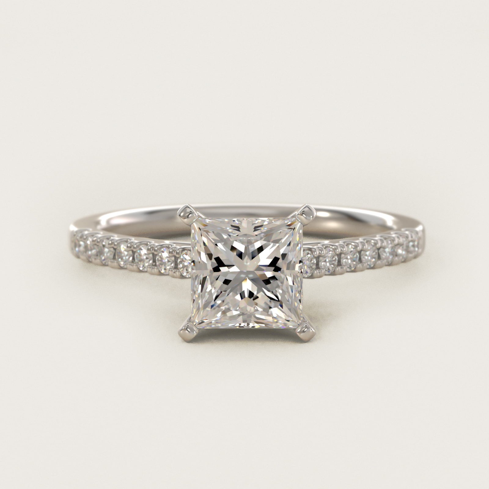 Petite Cathedral PavŽ Diamond Engagement Ring in 14k White Gold (1/6 ct. tw.) - Princess Center