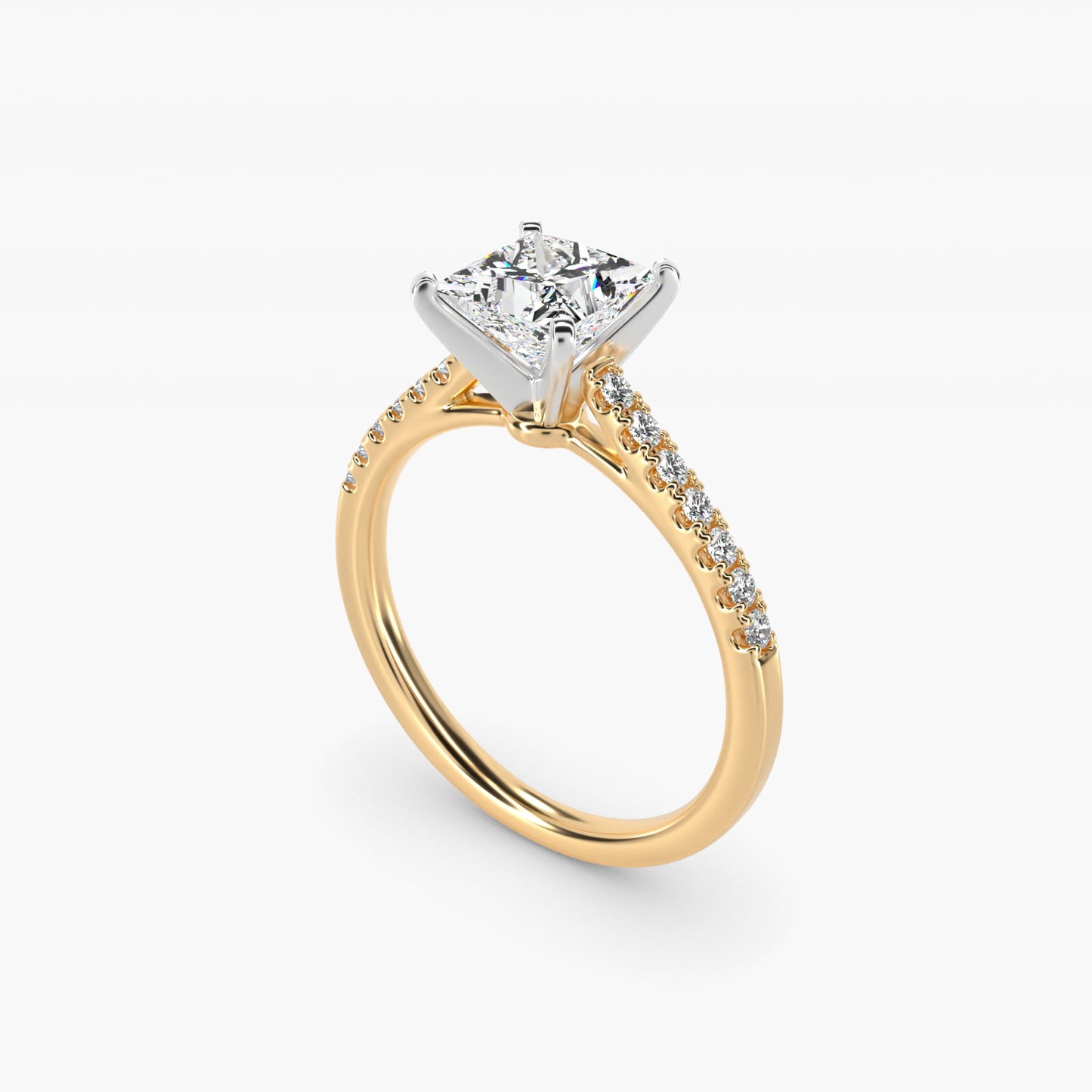 Petite Cathedral PavŽ Diamond Engagement Ring in 18k Yellow Gold (1/6 ct. tw.) - Princess Center