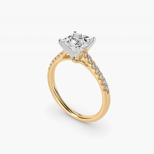 Petite Cathedral PavŽ Diamond Engagement Ring in 18k Yellow Gold (1/6 ct. tw.) - Princess Center