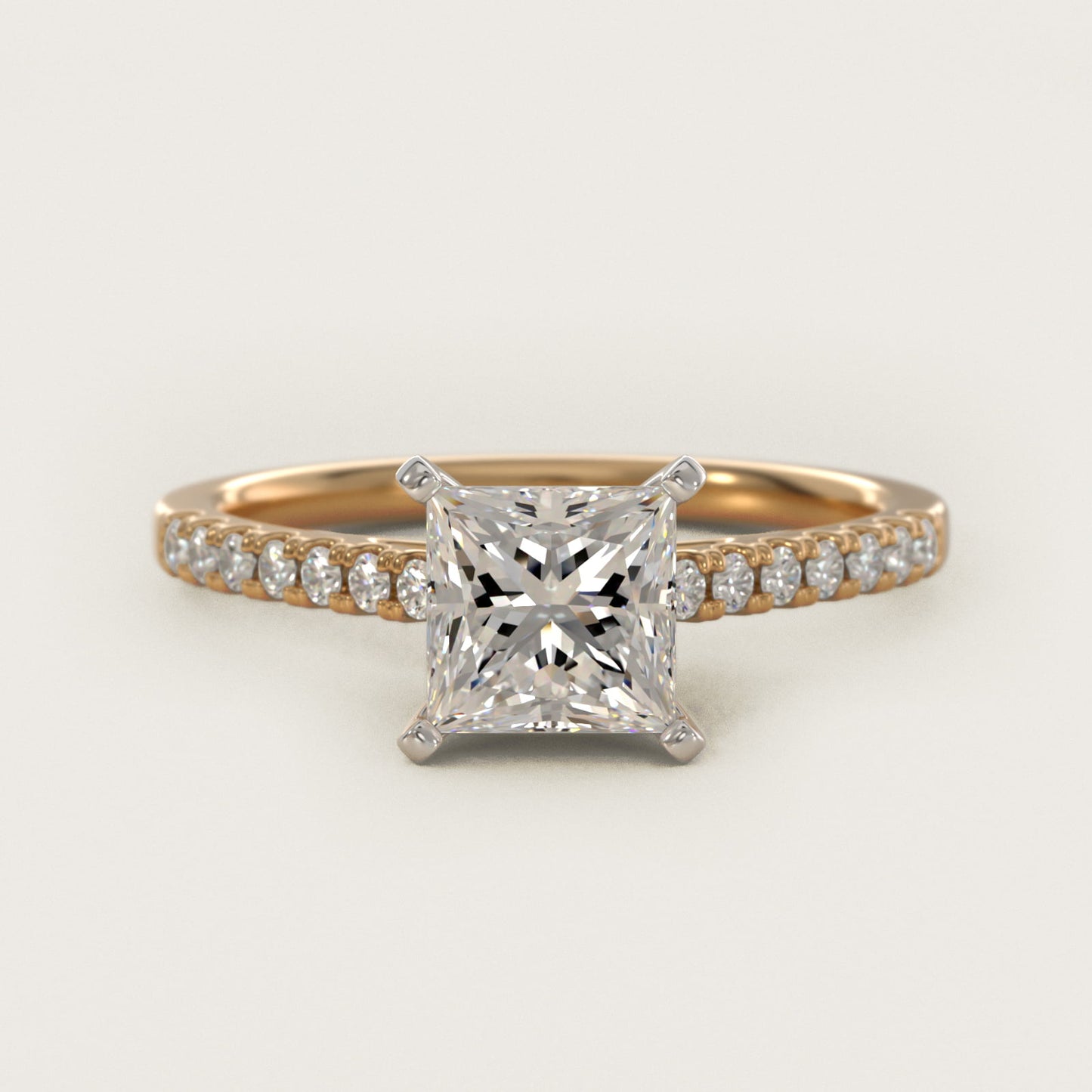 Petite Cathedral PavŽ Diamond Engagement Ring in 14K Yellow Gold (1/6 ct. tw.) - Princess Center