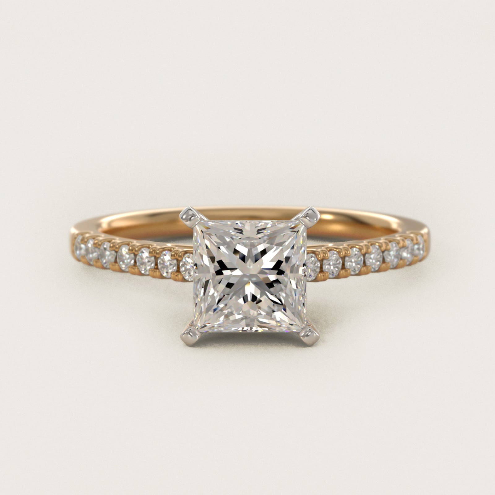 Petite Cathedral PavŽ Diamond Engagement Ring in 14K Yellow Gold (1/6 ct. tw.) - Princess Center