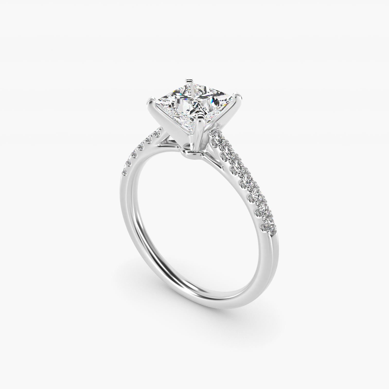 Petite Cathedral PavŽ Diamond Engagement Ring in Platinum (1/6 ct. tw.) - Princess Center
