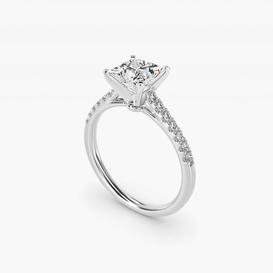 Petite Cathedral PavŽ Diamond Engagement Ring in Platinum (1/6 ct. tw.) - Princess Center