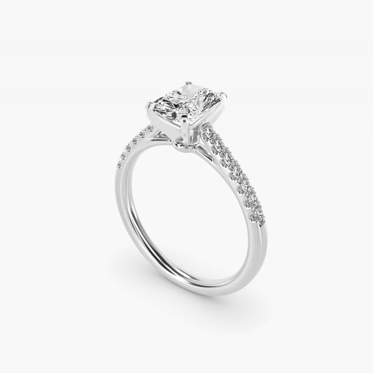 Petite Cathedral PavŽ Diamond Engagement Ring in 14k White Gold (1/6 ct. tw.) - Radiant Center