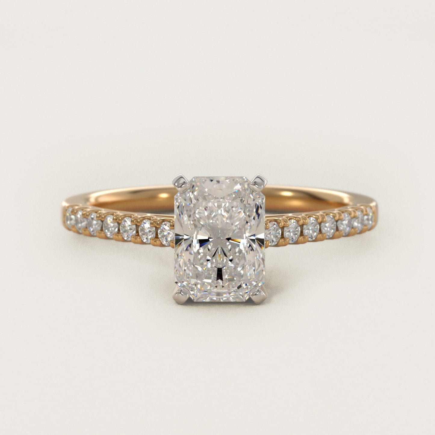 Petite Cathedral PavŽ Diamond Engagement Ring in 14K Yellow Gold (1/6 ct. tw.) - Radiant Center
