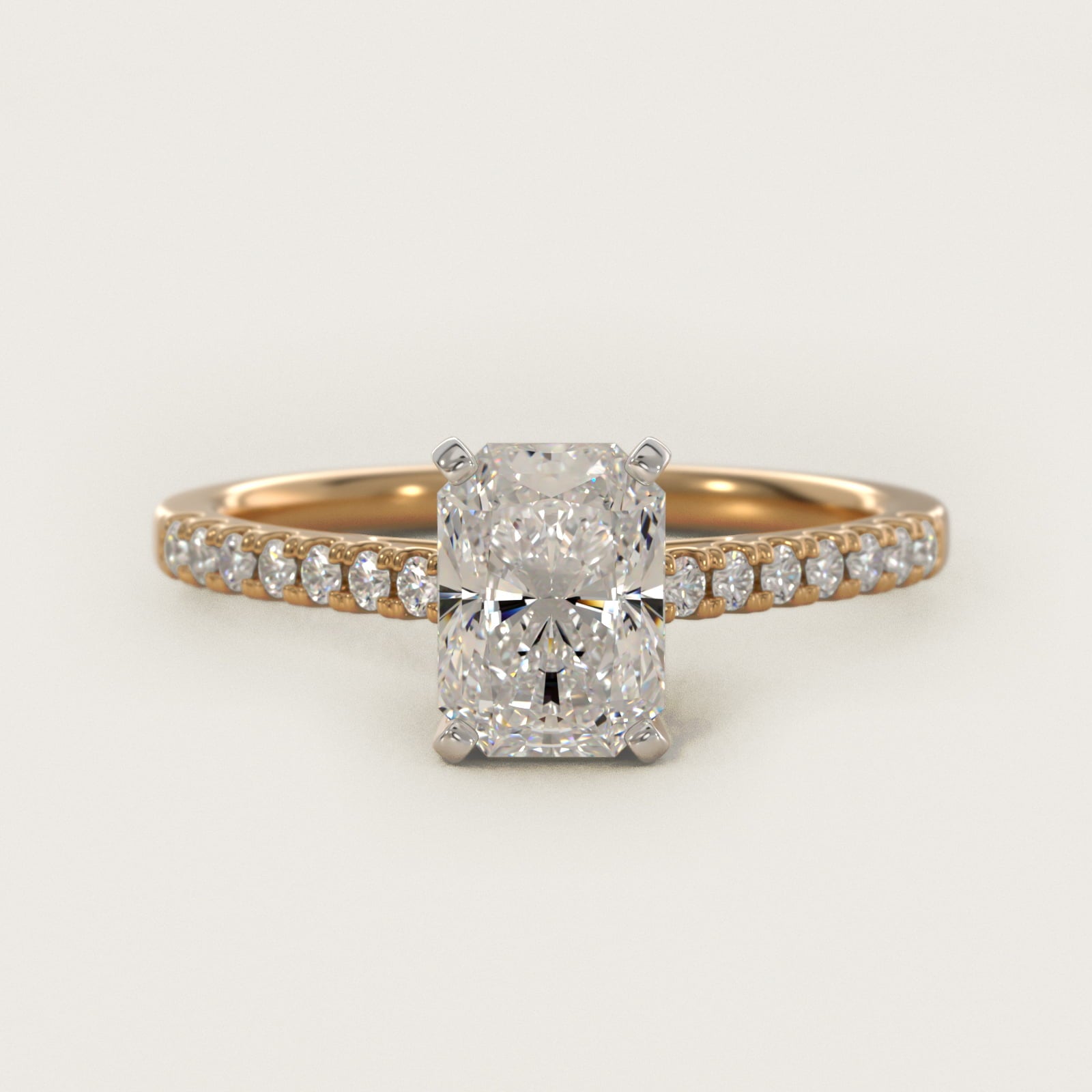 Petite Cathedral PavŽ Diamond Engagement Ring in 14K Yellow Gold (1/6 ct. tw.) - Radiant Center