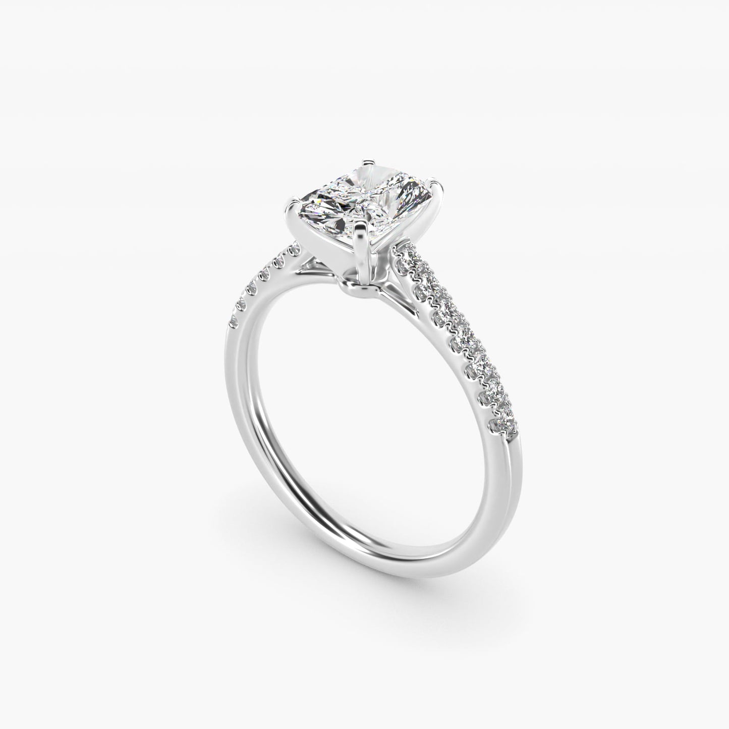 Petite Cathedral PavŽ Diamond Engagement Ring in Platinum (1/6 ct. tw.) - Radiant Center