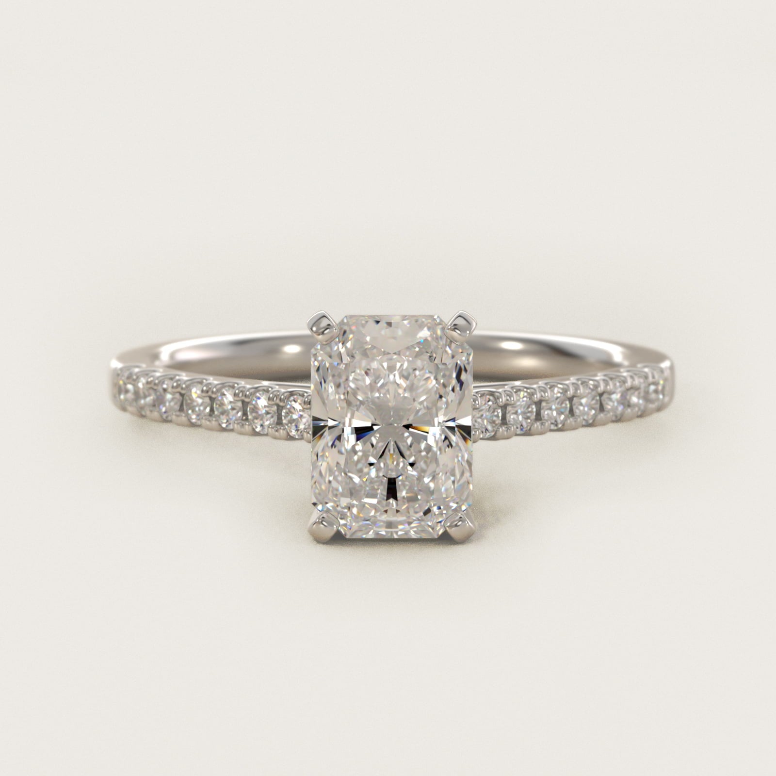 Petite Cathedral PavŽ Diamond Engagement Ring in Platinum (1/6 ct. tw.) - Radiant Center