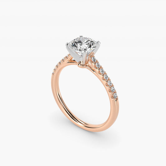 Petite Cathedral PavŽ Diamond Engagement Ring in 14k Rose Gold (1/6 ct. tw.) - Round Center