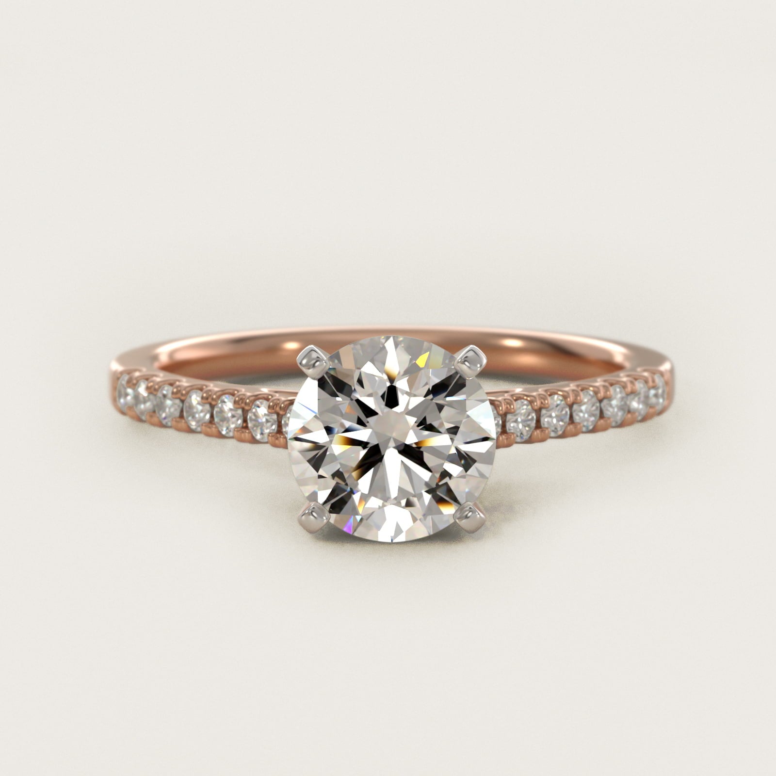 Petite Cathedral PavŽ Diamond Engagement Ring in 18k Rose Gold (1/6 ct. tw.) - Round Center