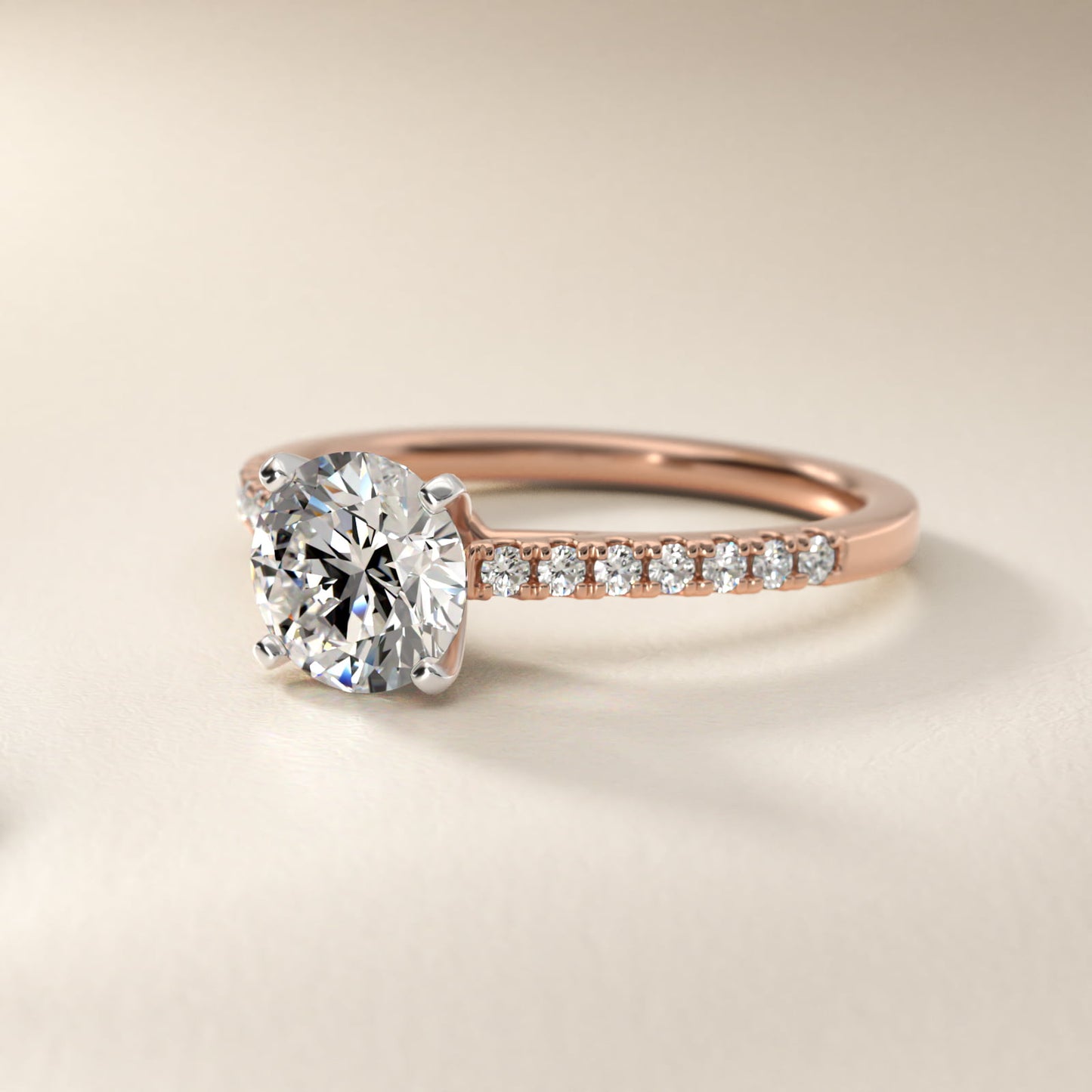 Petite Cathedral PavŽ Diamond Engagement Ring in 18k Rose Gold (1/6 ct. tw.) - Round Center