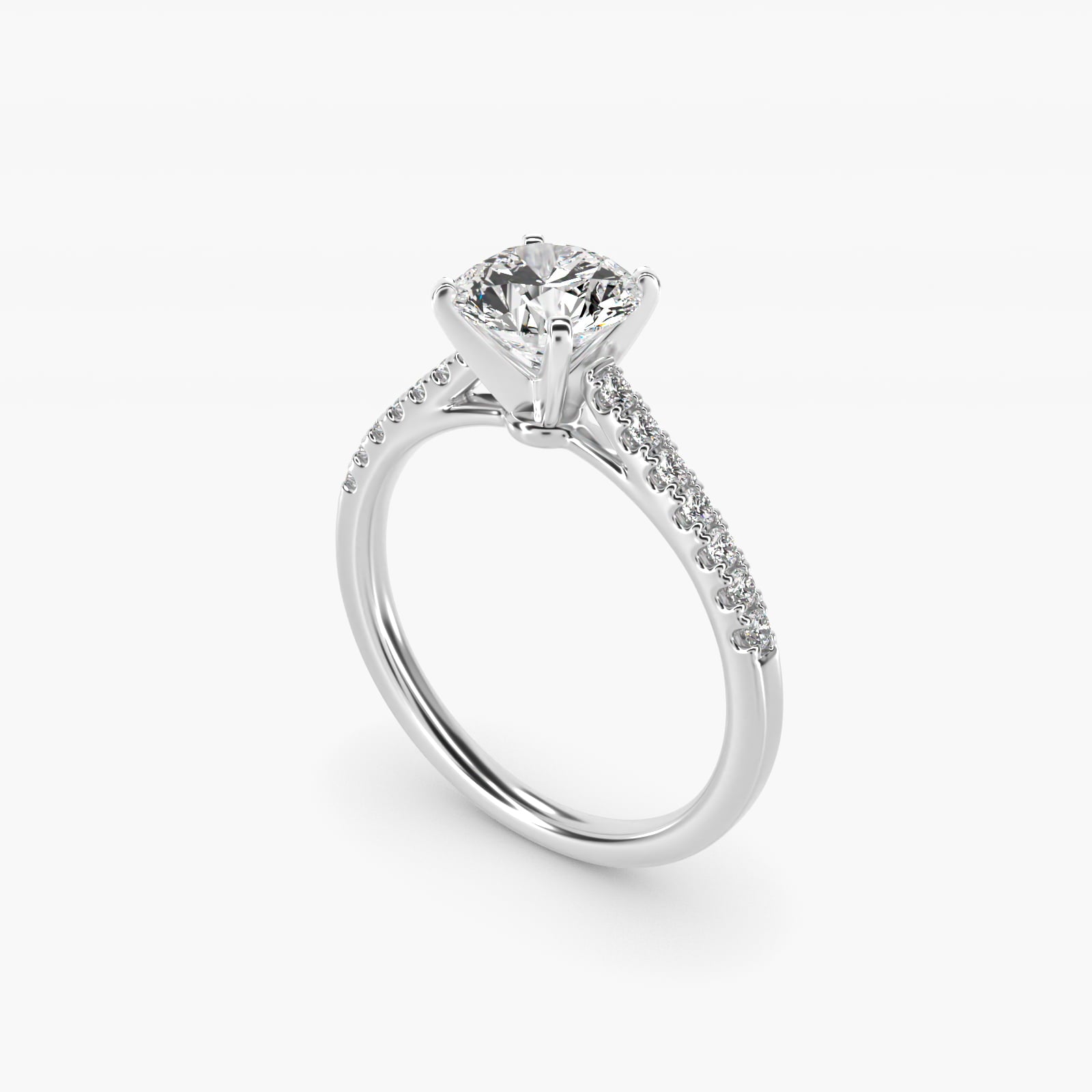 Petite Cathedral PavŽ Diamond Engagement Ring in 14k White Gold (1/6 ct. tw.) - Round Center