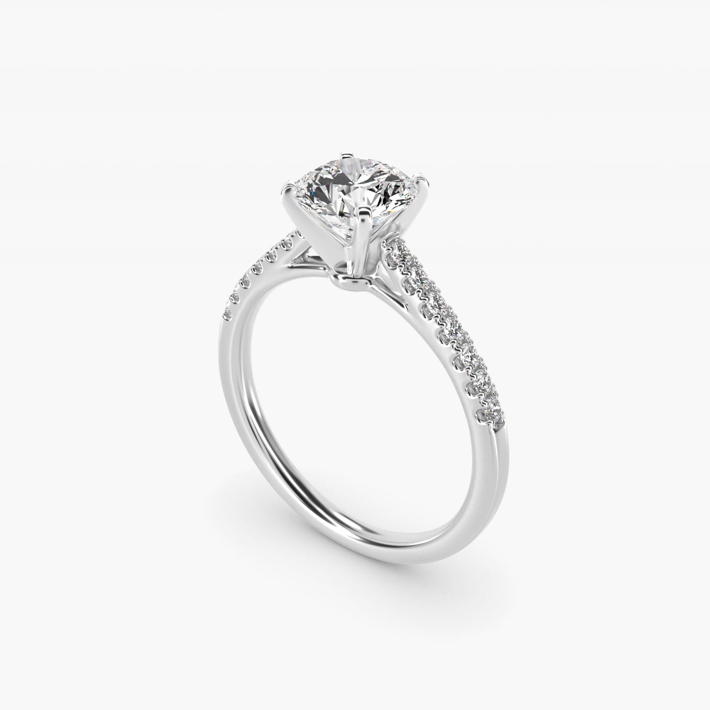 Petite Cathedral PavŽ Diamond Engagement Ring in 18k White Gold (1/6 ct. tw.) - Round Center